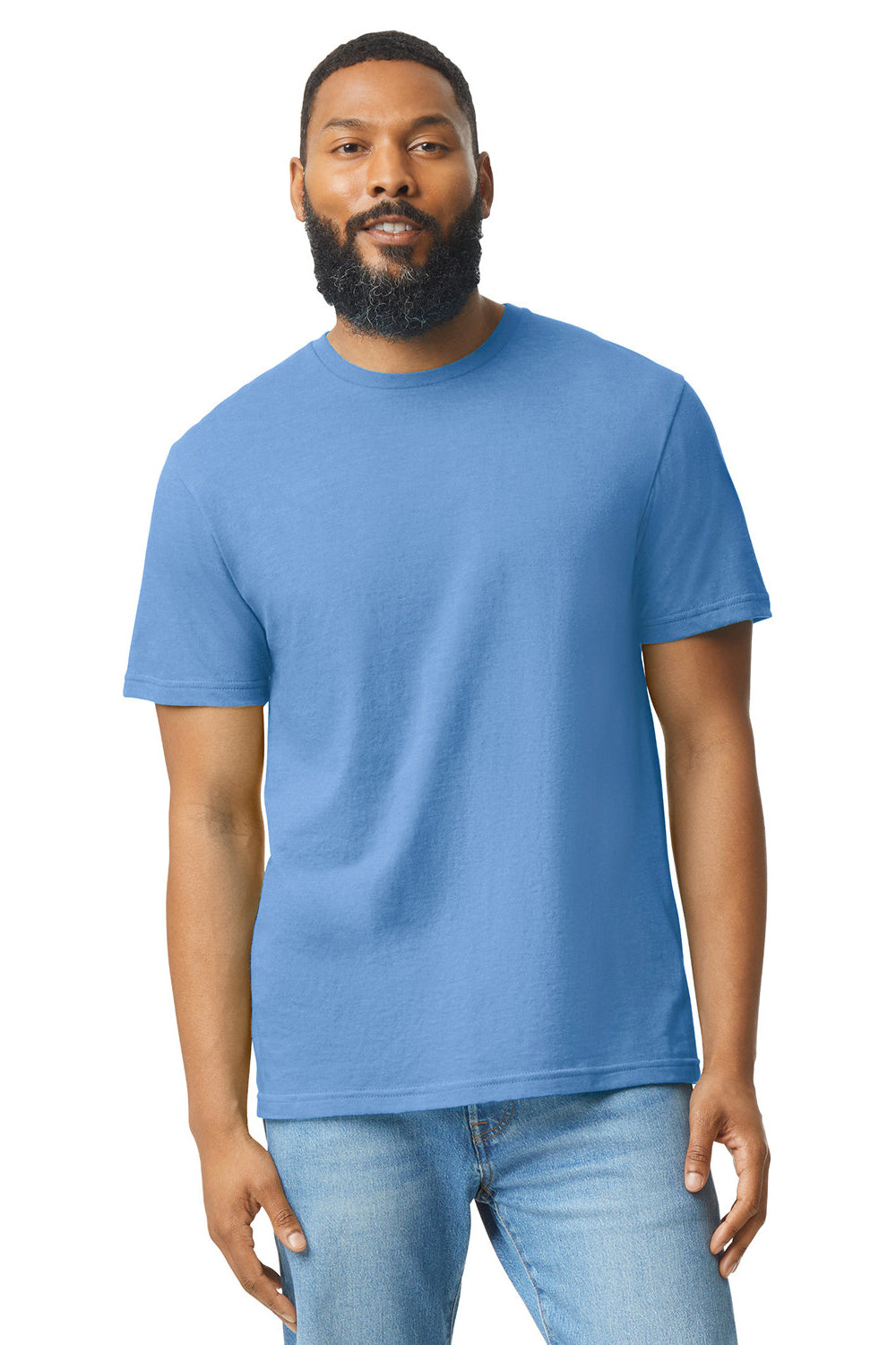 Gildan G670/67000 Mens Softstyle CVC Short Sleeve Crewneck T-Shirt Caribbean Blue Mist Front