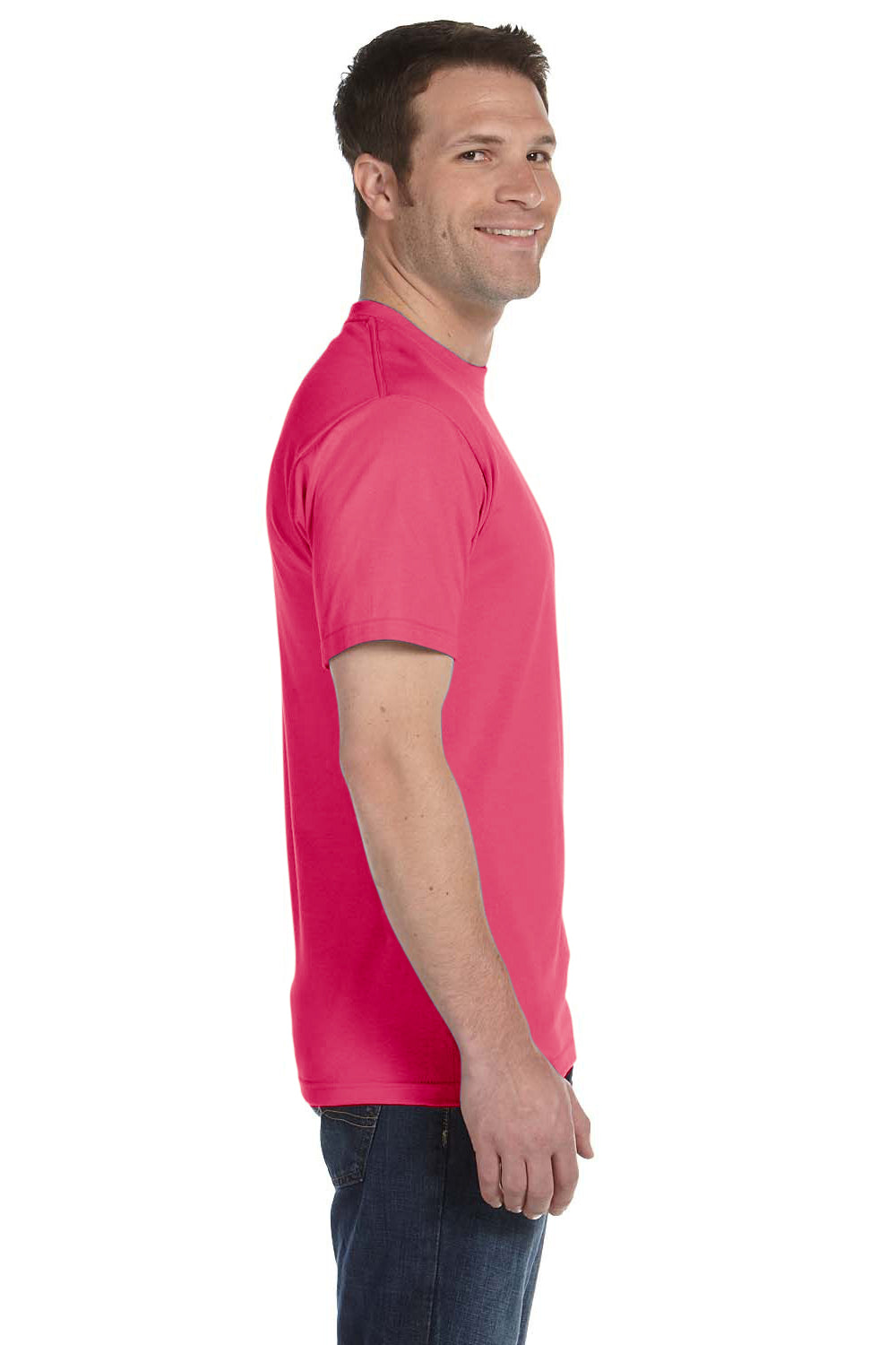 Gildan G800 Mens DryBlend Moisture Wicking Short Sleeve Crewneck T-Shirt Heliconia Pink Side