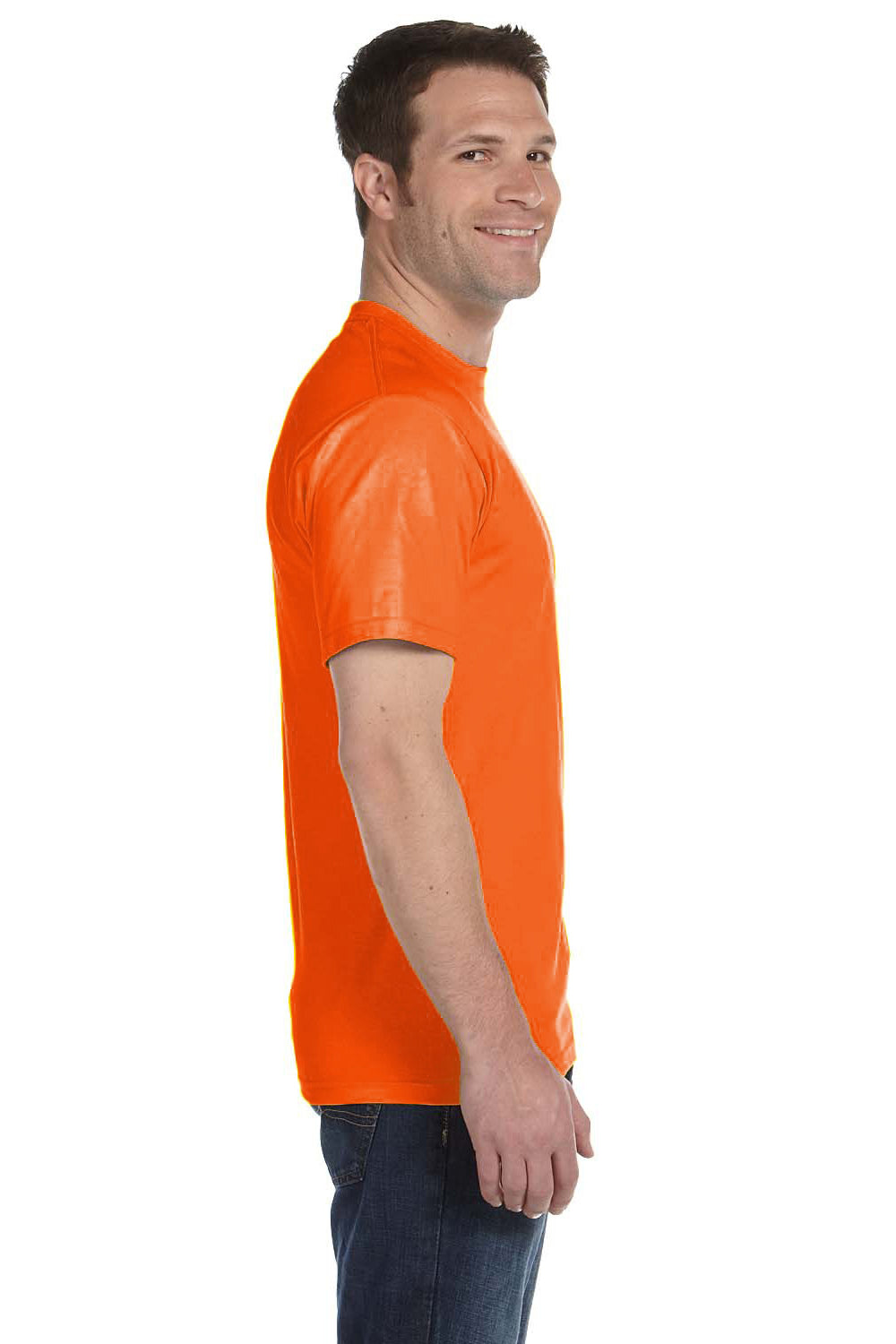 Gildan G800 Mens DryBlend Moisture Wicking Short Sleeve Crewneck T-Shirt Safety Orange Side