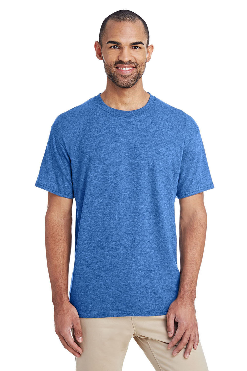 Gildan 8000/G800 Mens Heather Royal Blue DryBlend Moisture Wicking Short  Sleeve Crewneck T-Shirt —
