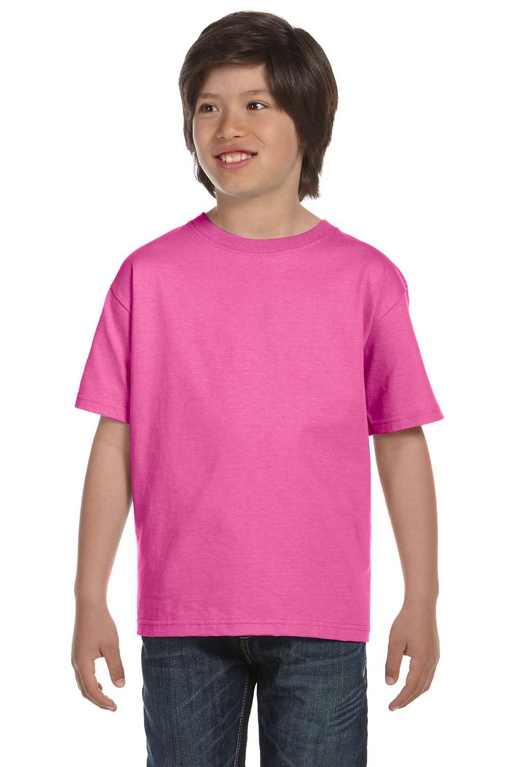 Gildan G800B Youth DryBlend Moisture Wicking Short Sleeve Crewneck T-Shirt Azalea Pink Front