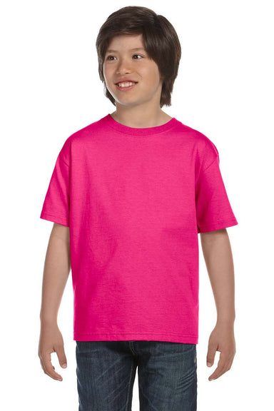 Gildan G800B Youth DryBlend Moisture Wicking Short Sleeve Crewneck T-Shirt Heliconia Pink Front