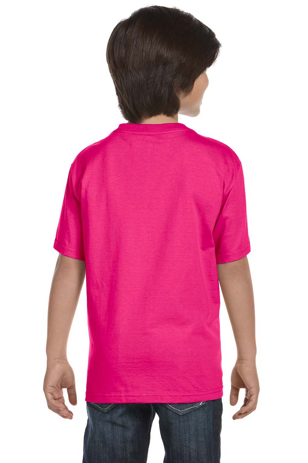 Gildan G800B Youth DryBlend Moisture Wicking Short Sleeve Crewneck T-Shirt Heliconia Pink Back