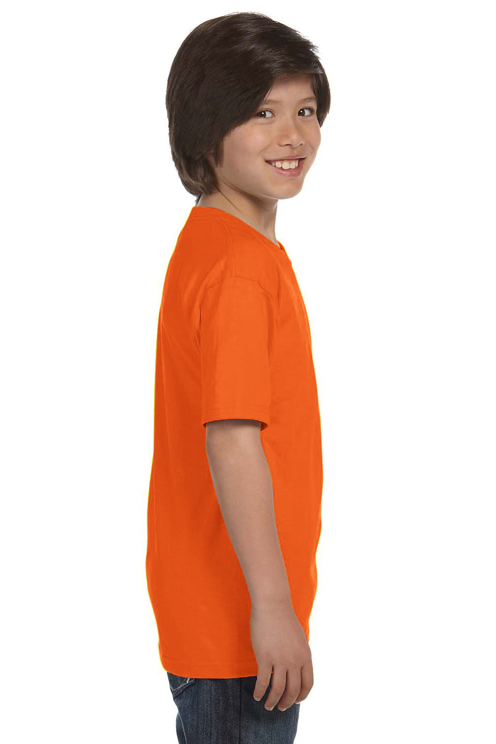 Gildan G800B Youth DryBlend Moisture Wicking Short Sleeve Crewneck T-Shirt Safety Orange Side