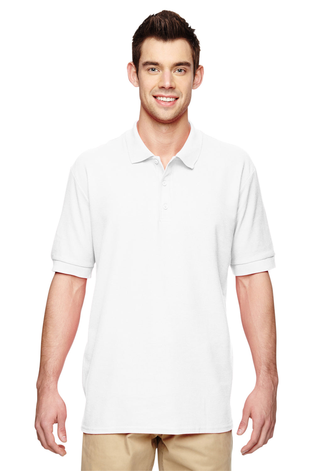 Gildan G828 Mens Short Sleeve Polo Shirt White Front