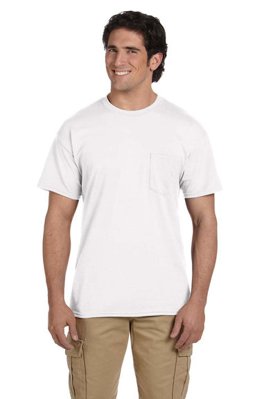 Gildan G830 Mens DryBlend Moisture Wicking Short Sleeve Crewneck T-Shirt w/ Pocket White Front