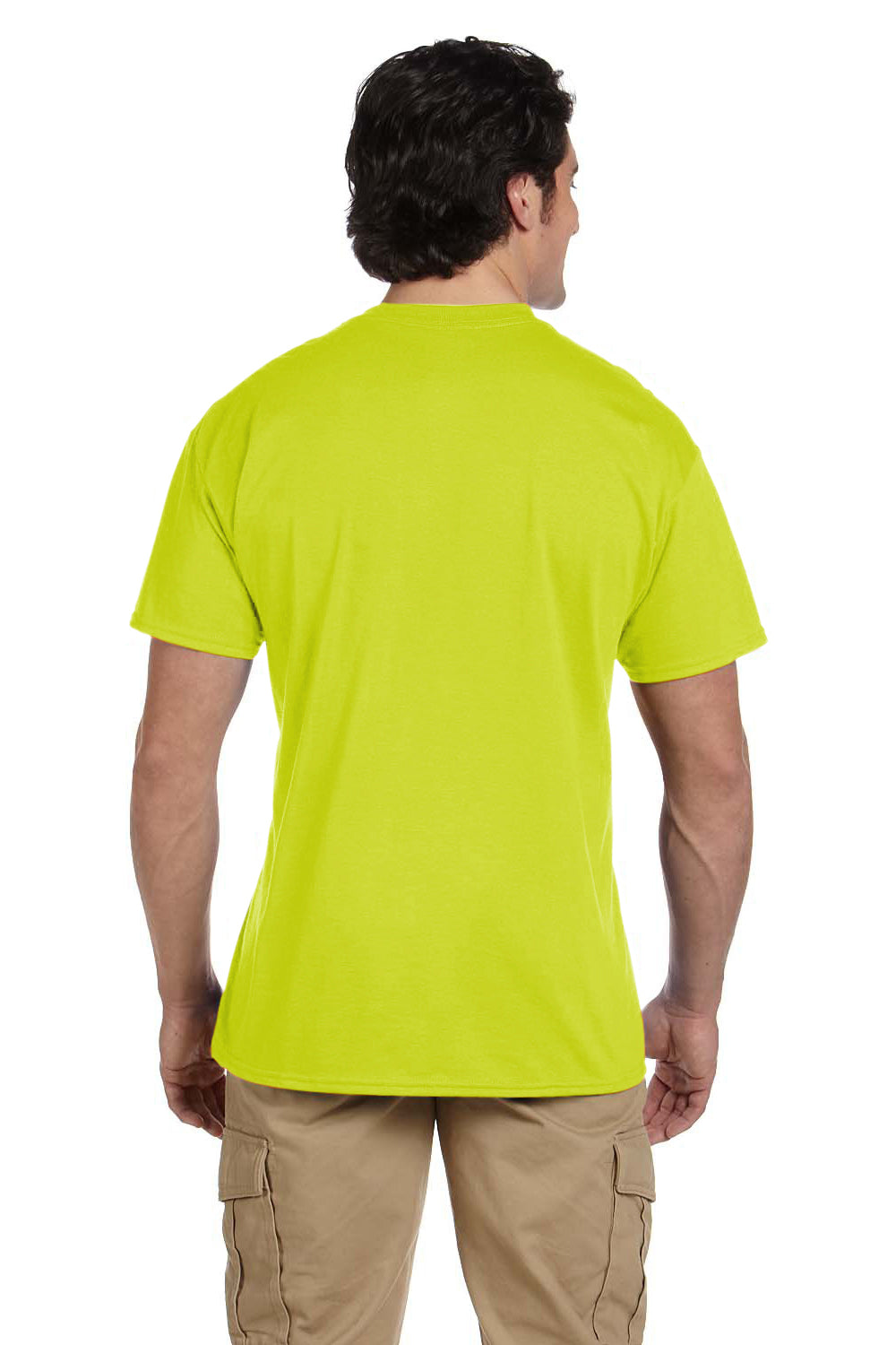Gildan G830 Mens DryBlend Moisture Wicking Short Sleeve Crewneck T-Shirt w/ Pocket Safety Green Back