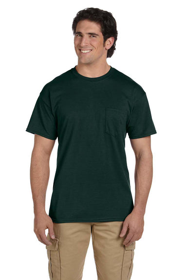 Gildan G830 Mens DryBlend Moisture Wicking Short Sleeve Crewneck T-Shirt w/ Pocket Forest Green Front