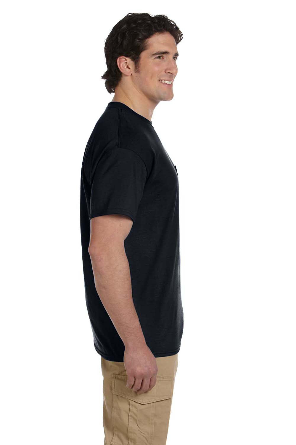 Gildan G830 Mens DryBlend Moisture Wicking Short Sleeve Crewneck T-Shirt w/ Pocket Black Side