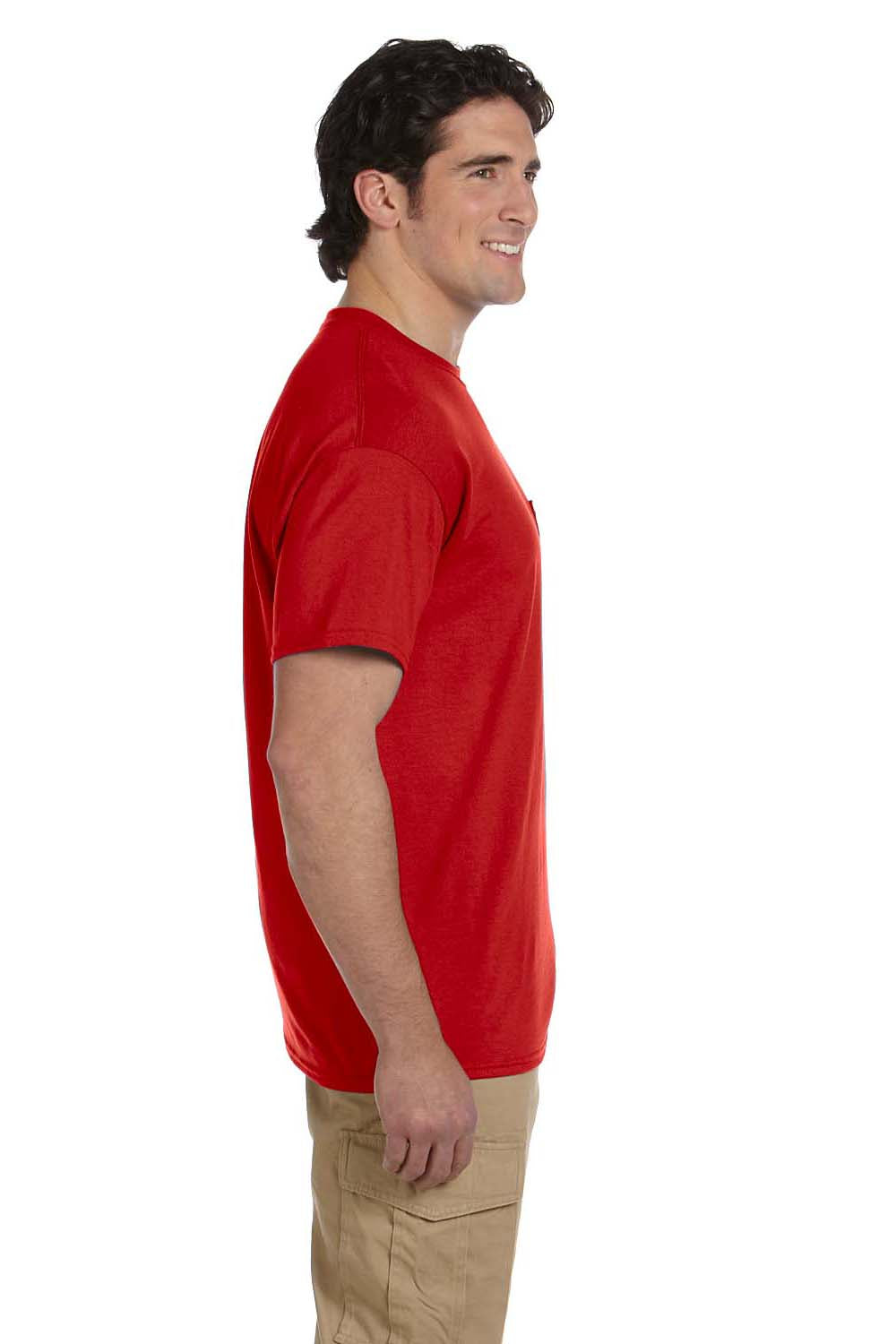 Gildan G830 Mens DryBlend Moisture Wicking Short Sleeve Crewneck T-Shirt w/ Pocket Red Side