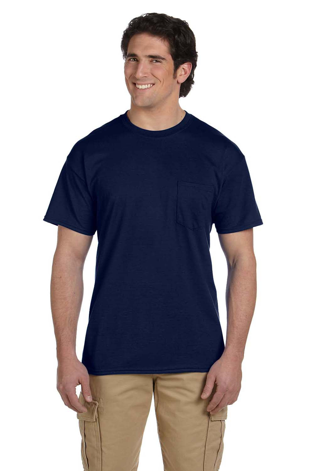 Gildan G830 Mens DryBlend Moisture Wicking Short Sleeve Crewneck T-Shirt w/ Pocket Navy Blue Front