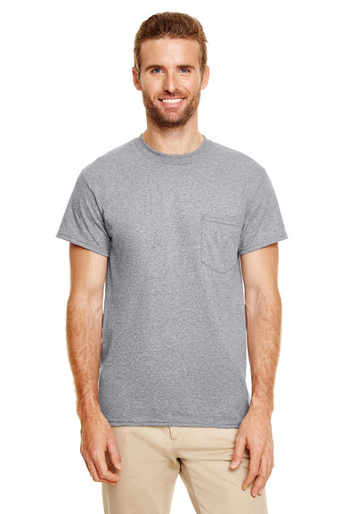 Gildan G830 Mens DryBlend Moisture Wicking Short Sleeve Crewneck T-Shirt w/ Pocket Heather Graphite Grey Front