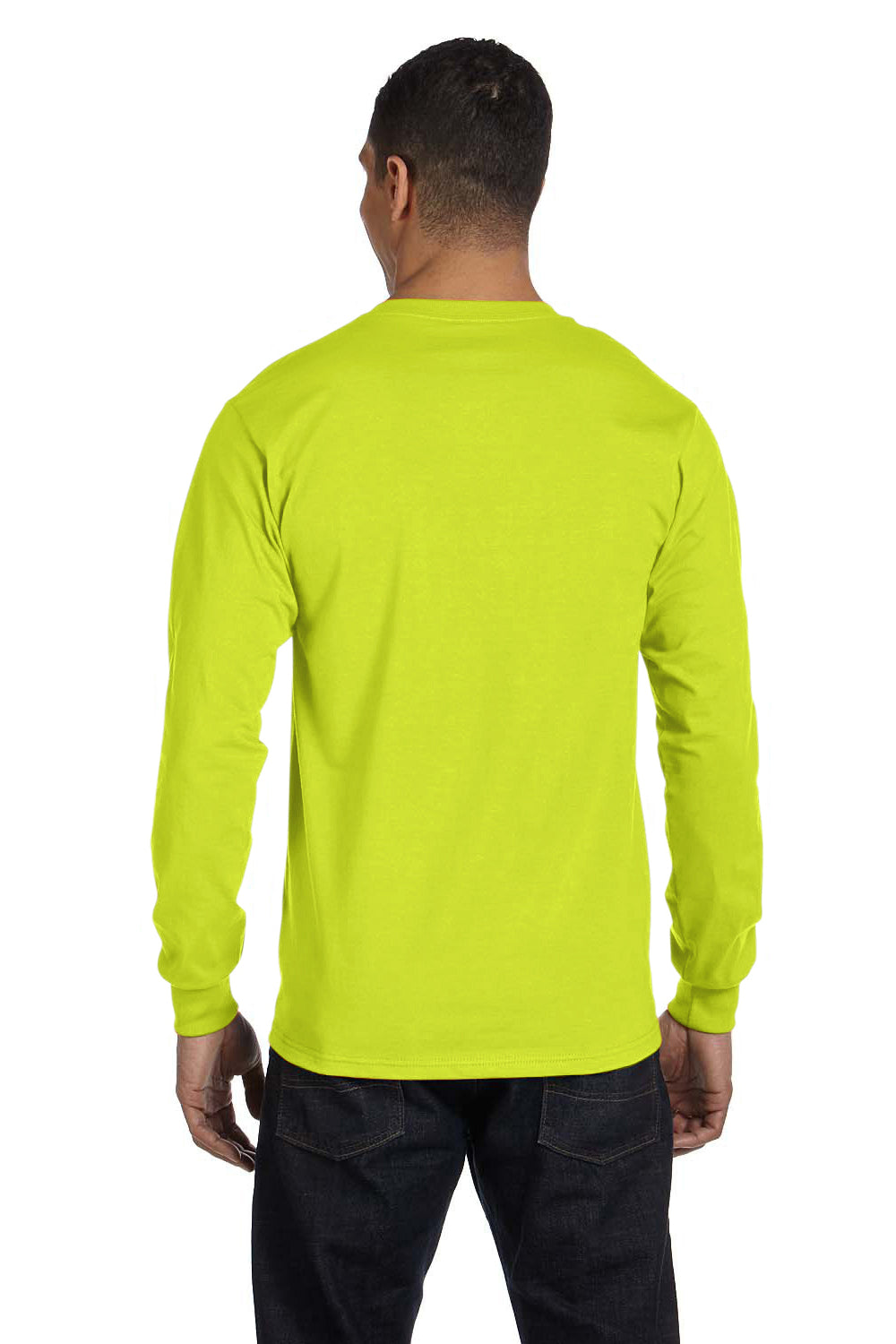 Gildan G840 Mens DryBlend Moisture Wicking Long Sleeve Crewneck T-Shirt Safety Green Back
