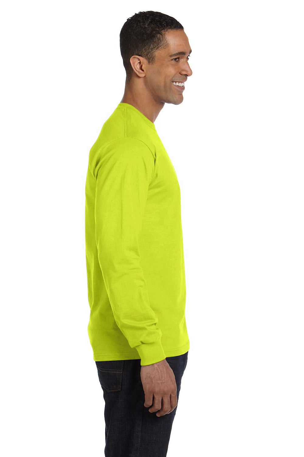 Gildan G840 Mens DryBlend Moisture Wicking Long Sleeve Crewneck T-Shirt Safety Green Side