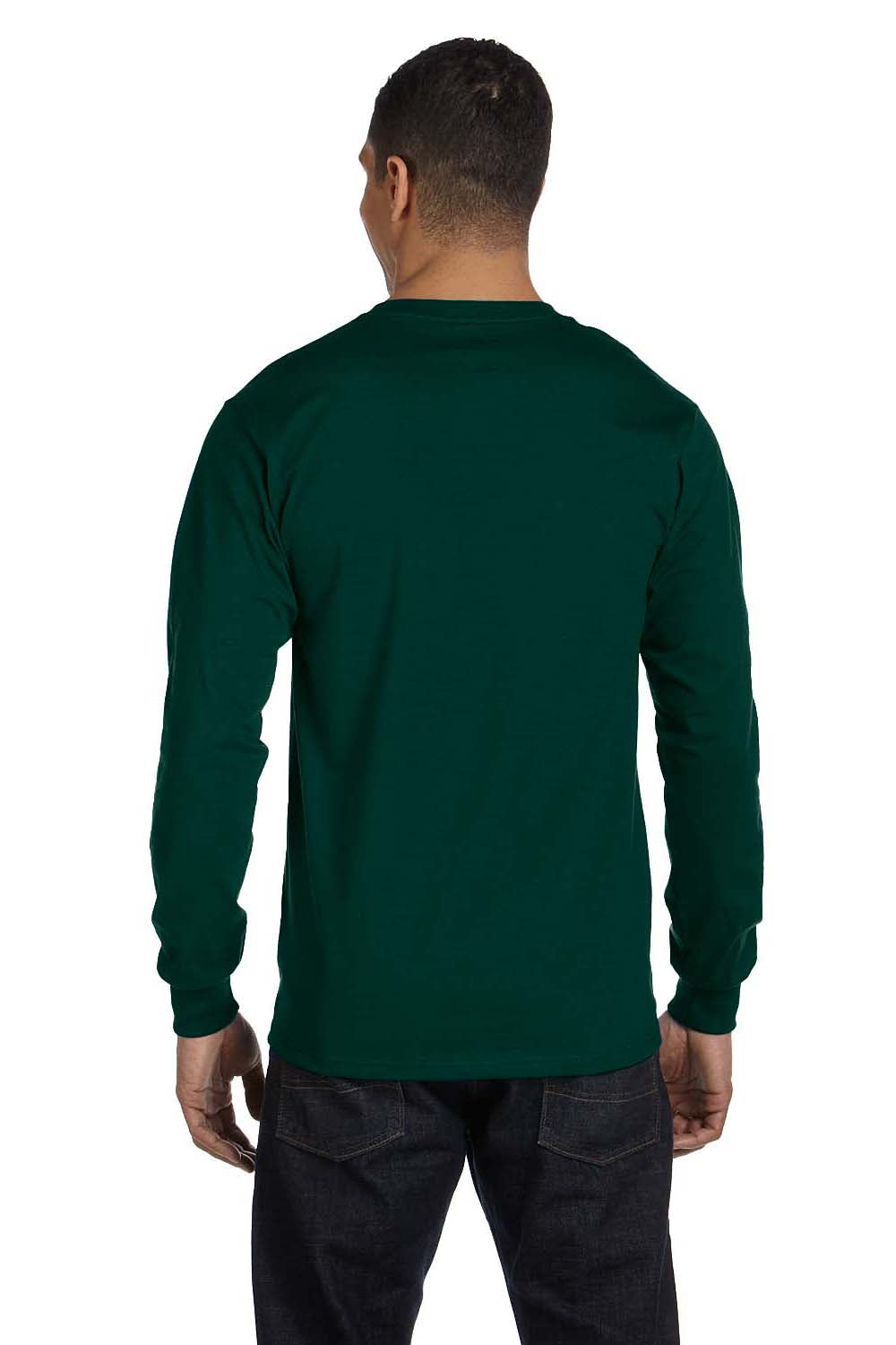Gildan G840 Mens DryBlend Moisture Wicking Long Sleeve Crewneck T-Shirt Forest Green Back