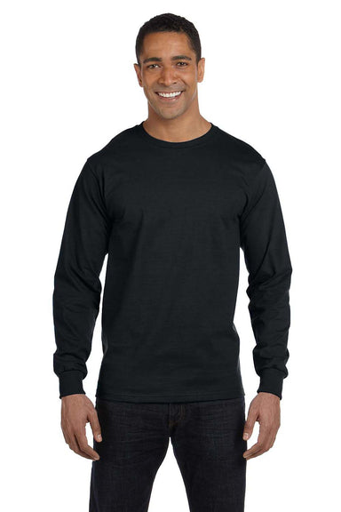 Gildan G840 Mens DryBlend Moisture Wicking Long Sleeve Crewneck T-Shirt Black Front
