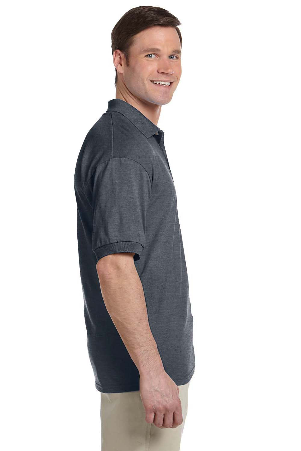 Gildan G880 Mens DryBlend Moisture Wicking Short Sleeve Polo Shirt Heather Dark Grey Side