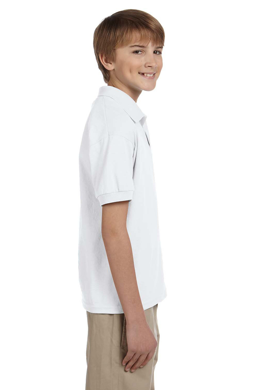 Gildan G880B Youth DryBlend Moisture Wicking Short Sleeve Polo Shirt White Side