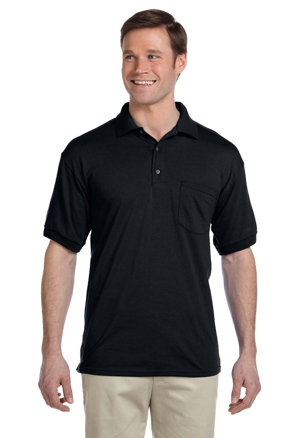 Gildan G890 Mens DryBlend Moisture Wicking Short Sleeve Polo Shirt w/ Pocket Black Front