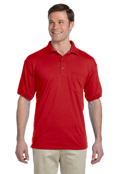 Gildan G890 Mens DryBlend Moisture Wicking Short Sleeve Polo Shirt w/ Pocket Red Front