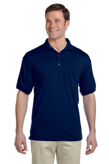Gildan G890 Mens DryBlend Moisture Wicking Short Sleeve Polo Shirt w/ Pocket Navy Blue Front