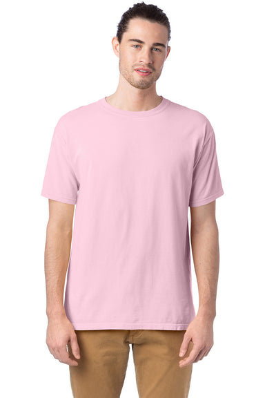 ComfortWash by Hanes GDH100 Mens Short Sleeve Crewneck T-Shirt Cotton Candy Pink Front