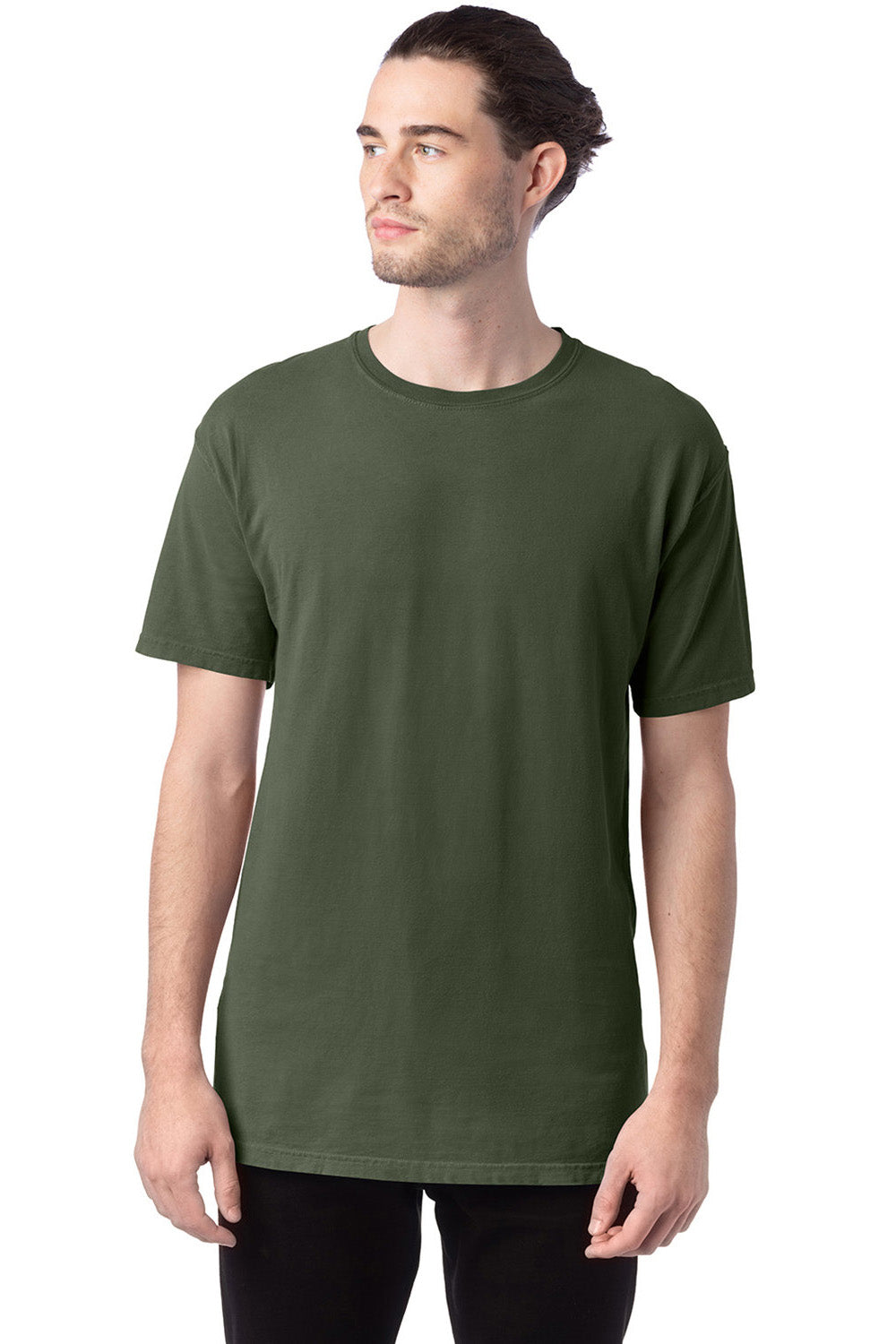 ComfortWash by Hanes GDH100 Mens Short Sleeve Crewneck T-Shirt Moss Green Front