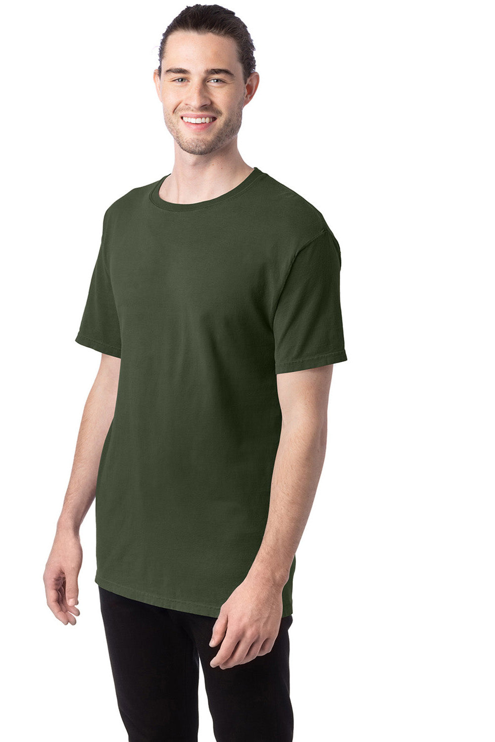 ComfortWash by Hanes GDH100 Mens Short Sleeve Crewneck T-Shirt Moss Green 3Q