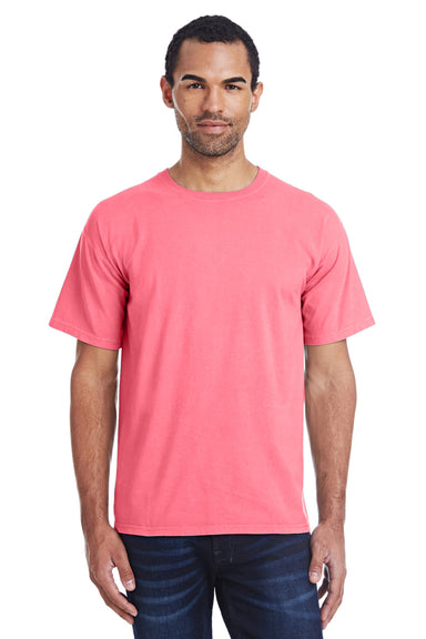 ComfortWash By Hanes GDH100 Mens Short Sleeve Crewneck T-Shirt Coral Pink Front