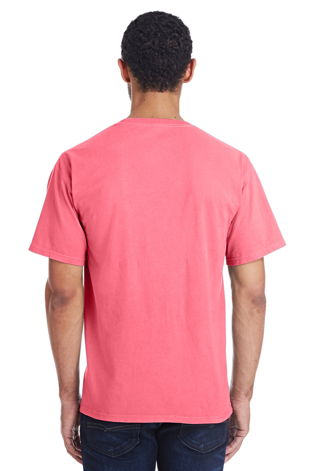 ComfortWash By Hanes GDH100 Mens Short Sleeve Crewneck T-Shirt Coral Pink Back