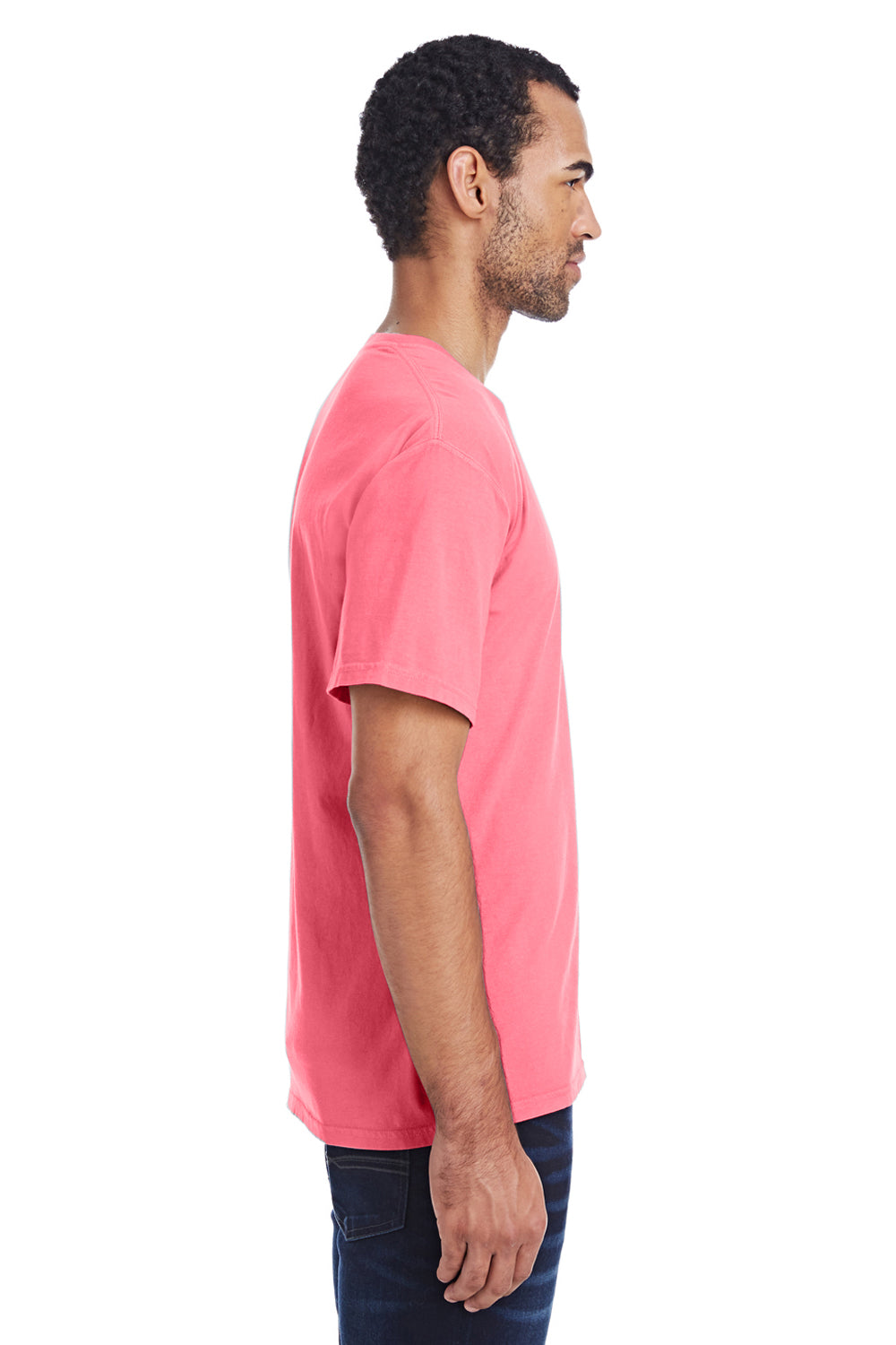 ComfortWash By Hanes GDH100 Mens Short Sleeve Crewneck T-Shirt Coral Pink Side