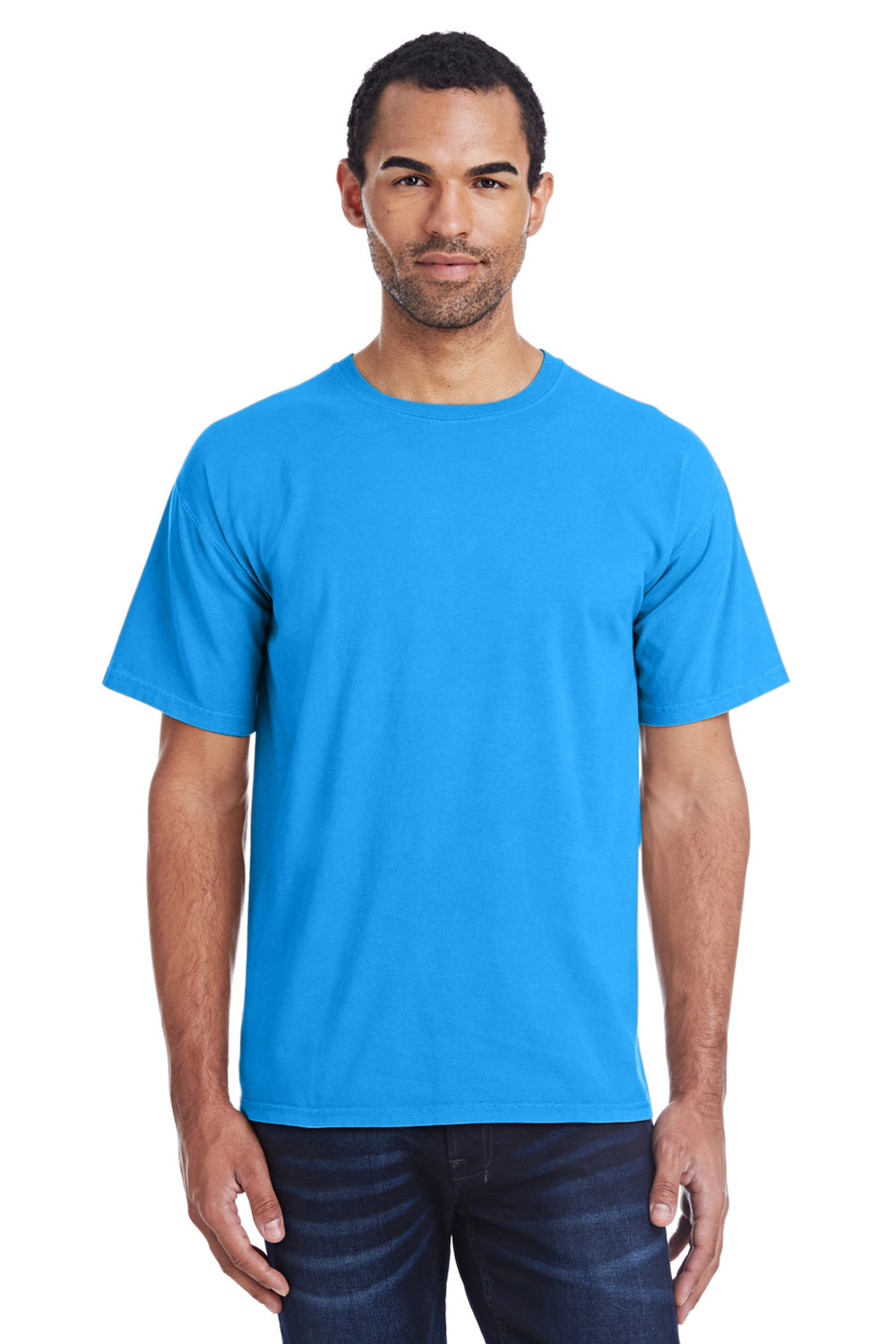 ComfortWash By Hanes GDH100 Mens Short Sleeve Crewneck T-Shirt Sky Blue Front