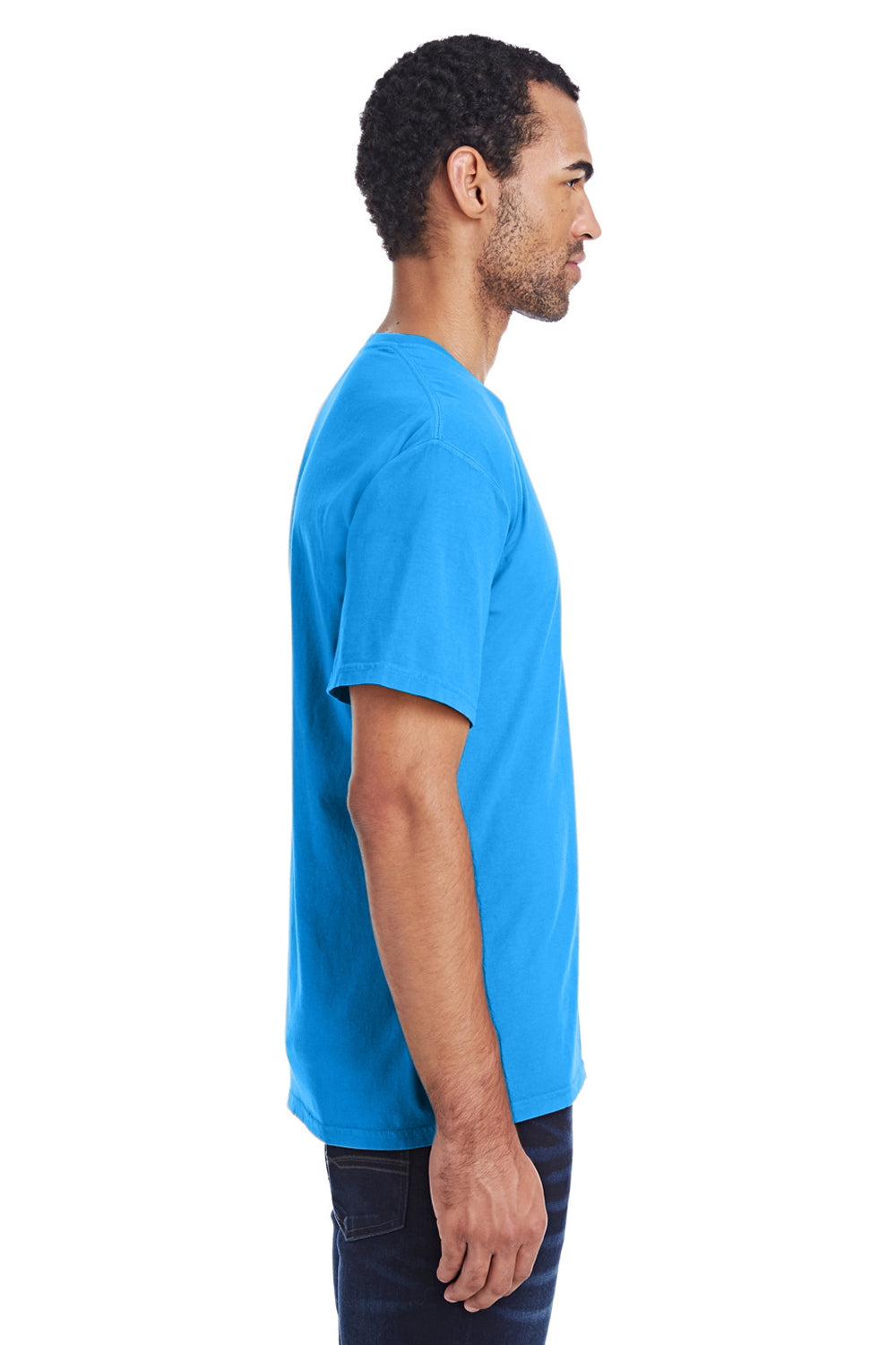 ComfortWash By Hanes GDH100 Mens Short Sleeve Crewneck T-Shirt Sky Blue Side