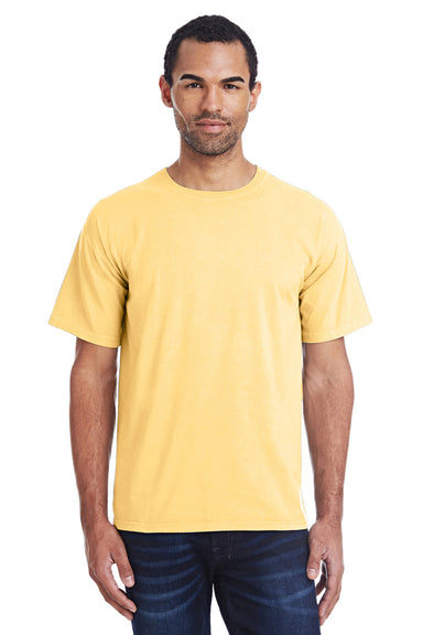 ComfortWash By Hanes GDH100 Mens Short Sleeve Crewneck T-Shirt Yellow Front