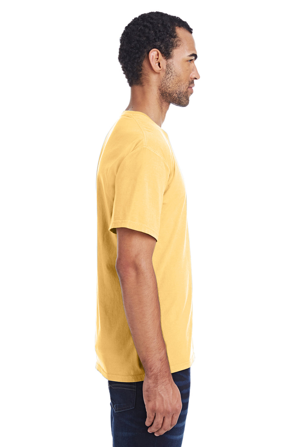 ComfortWash By Hanes GDH100 Mens Short Sleeve Crewneck T-Shirt Yellow Side