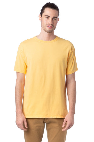 ComfortWash by Hanes GDH100 Mens Short Sleeve Crewneck T-Shirt Butterscotch Yellow Front