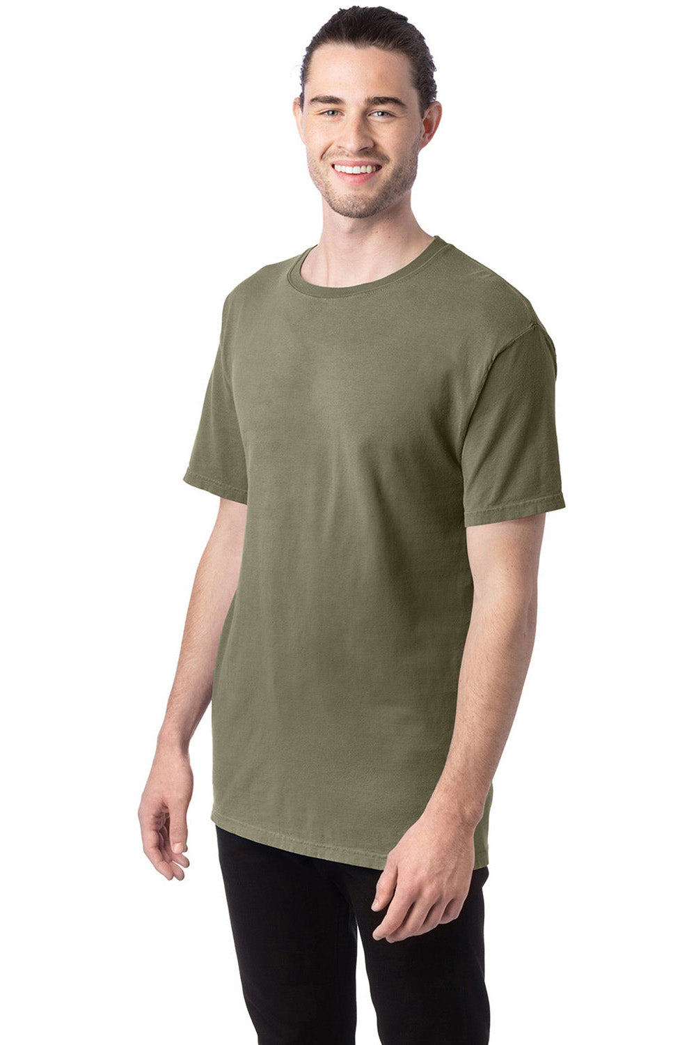 ComfortWash by Hanes GDH100 Mens Short Sleeve Crewneck T-Shirt Faded Fatigue Green 3Q