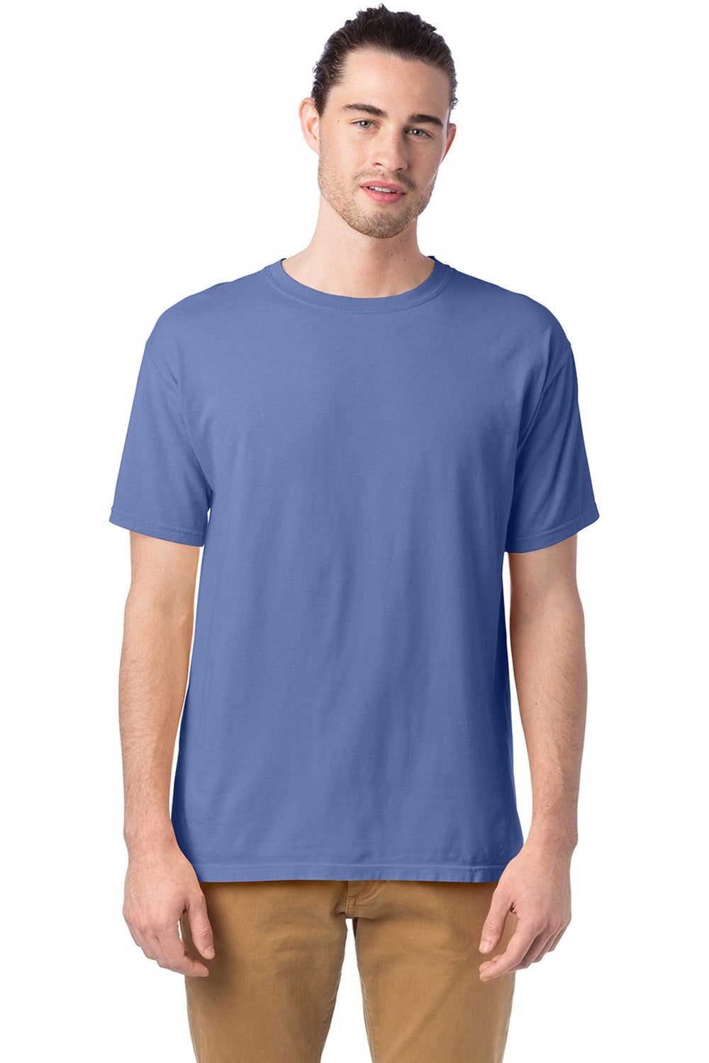 ComfortWash by Hanes GDH100 Mens Short Sleeve Crewneck T-Shirt Frontier Blue Front