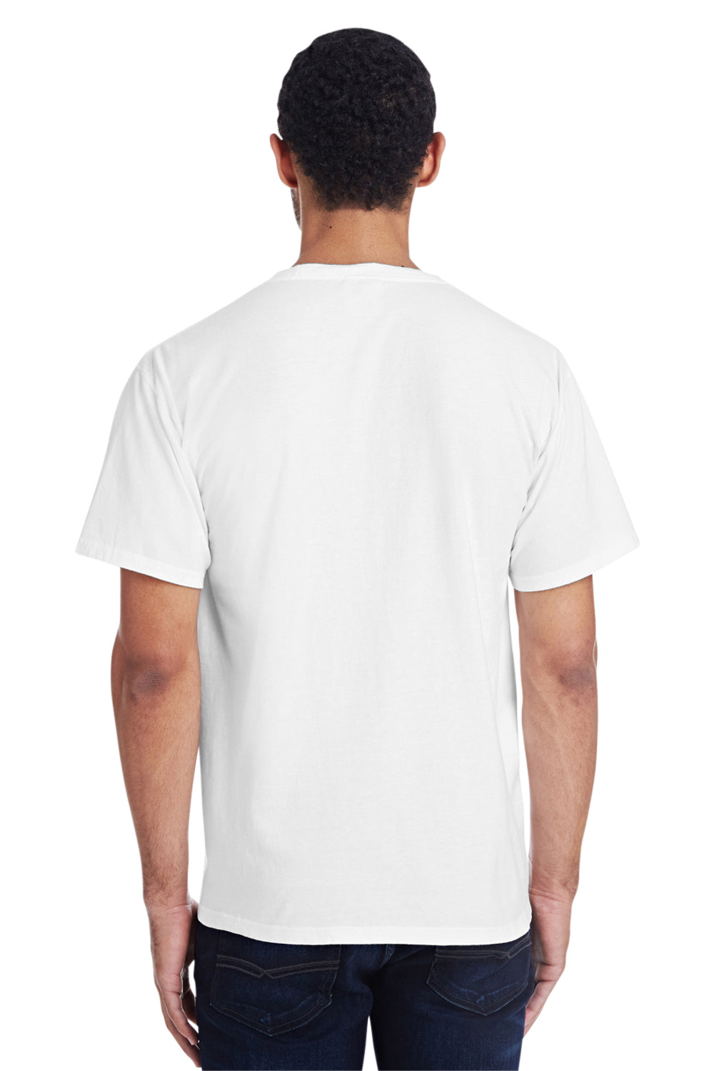 ComfortWash By Hanes GDH150 Mens Short Sleeve Crewneck T-Shirt w/ Pocket White Back
