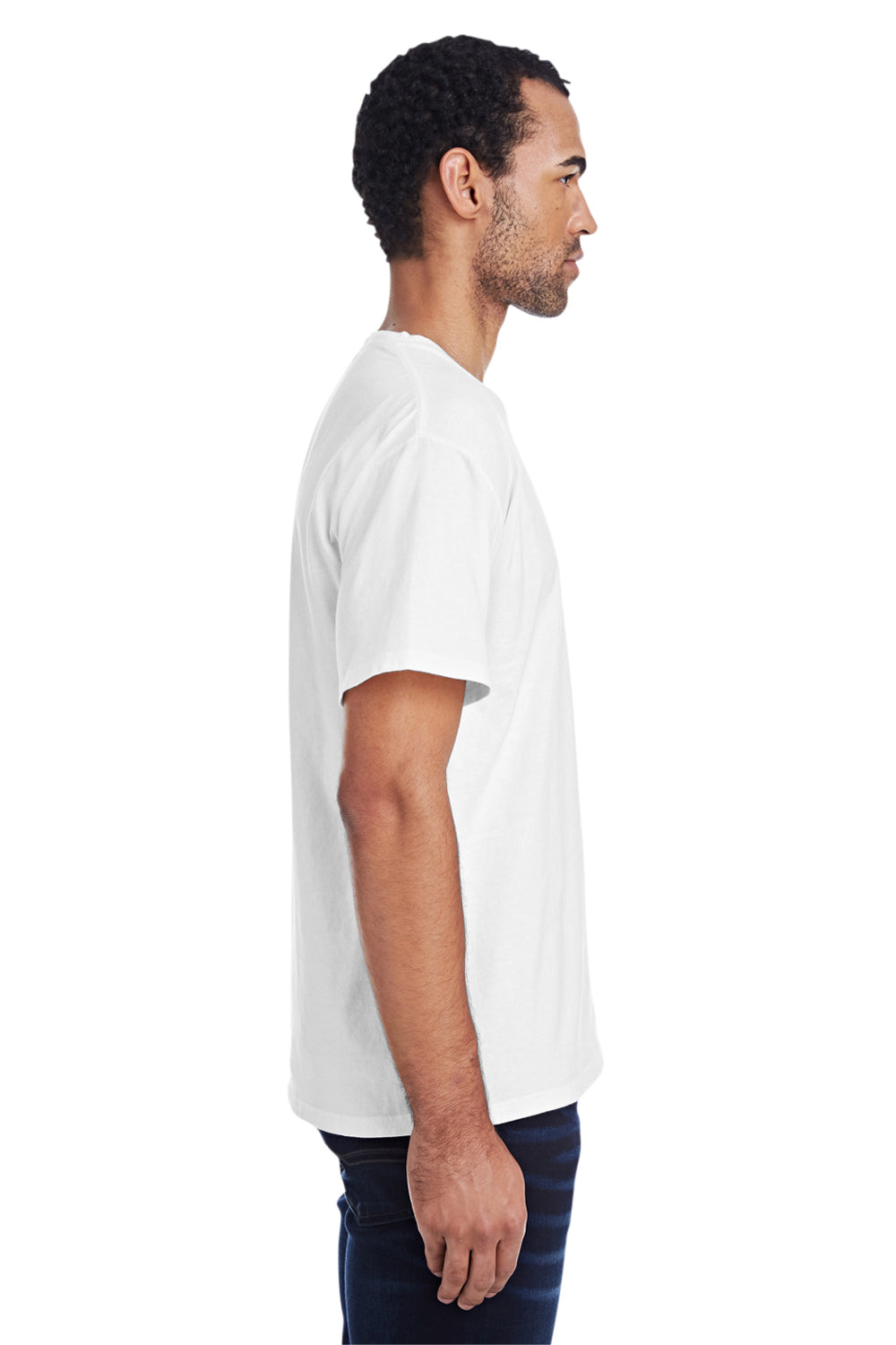 ComfortWash By Hanes GDH150 Mens Short Sleeve Crewneck T-Shirt w/ Pocket White Side
