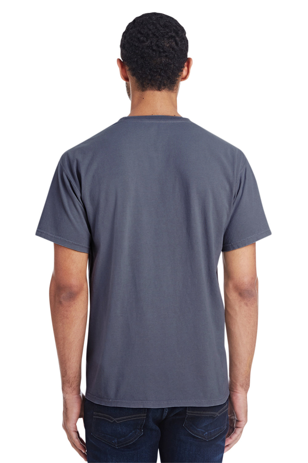 ComfortWash By Hanes GDH150 Mens Short Sleeve Crewneck T-Shirt w/ Pocket Slate Blue Back