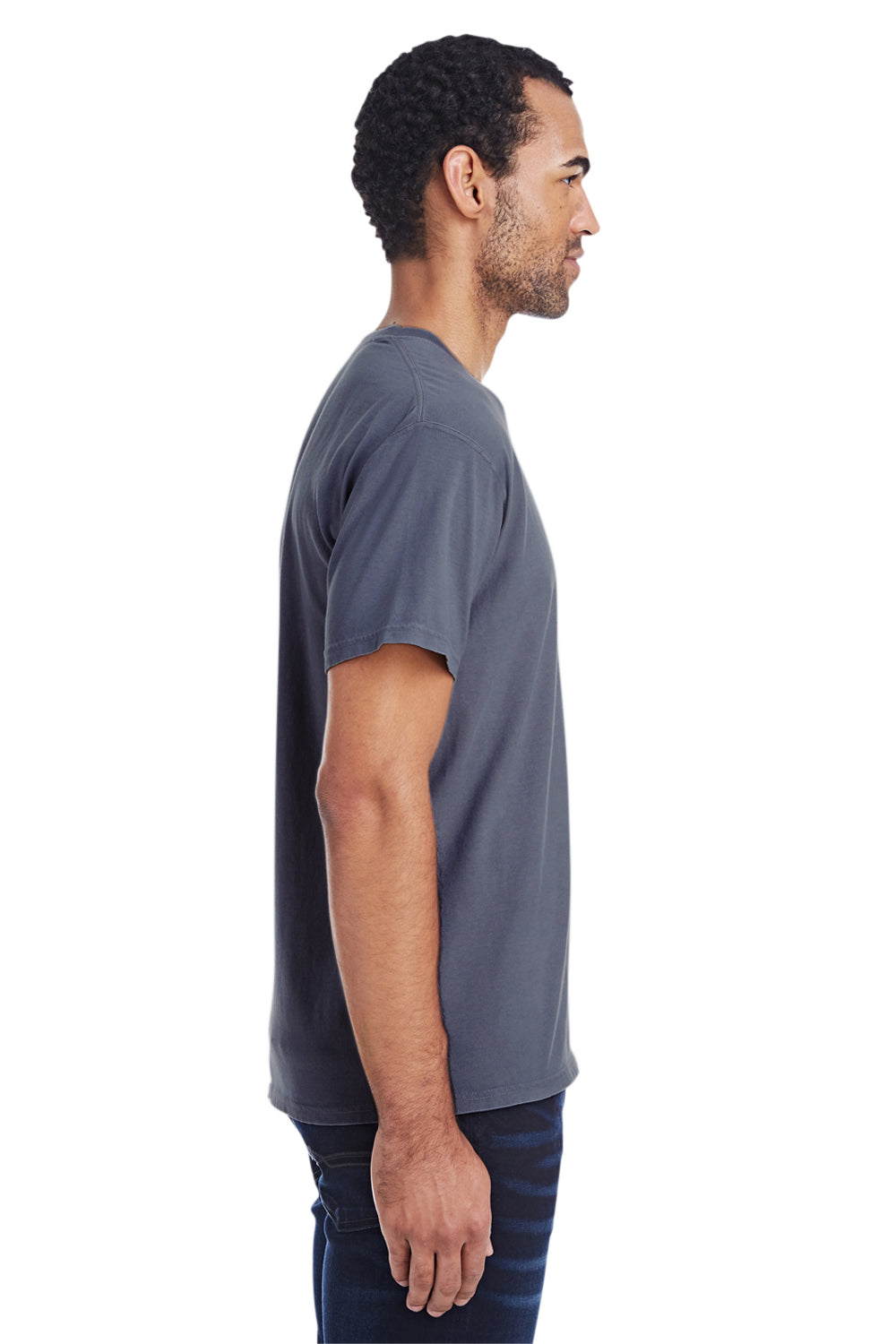 ComfortWash By Hanes GDH150 Mens Short Sleeve Crewneck T-Shirt w/ Pocket Slate Blue Side