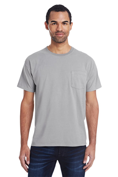 ComfortWash By Hanes GDH150 Mens Short Sleeve Crewneck T-Shirt w/ Pocket Concrete Grey Front