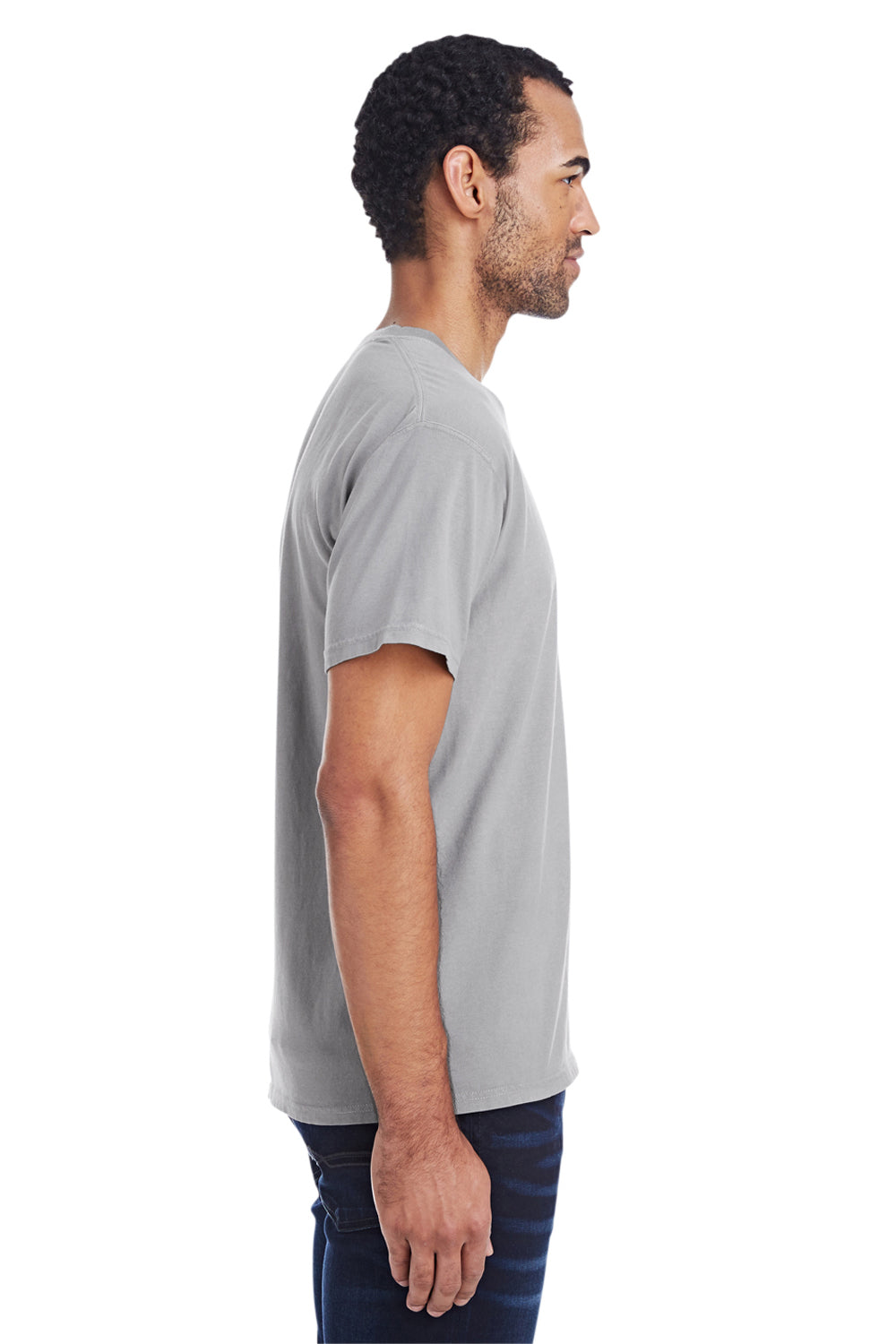 ComfortWash By Hanes GDH150 Mens Short Sleeve Crewneck T-Shirt w/ Pocket Concrete Grey Side
