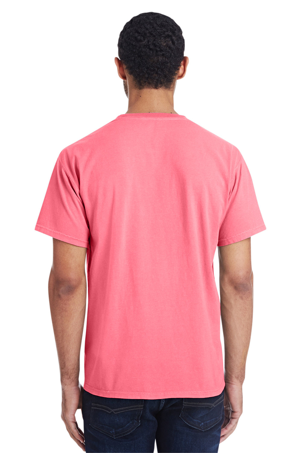 ComfortWash By Hanes GDH150 Mens Short Sleeve Crewneck T-Shirt w/ Pocket Coral Pink Back