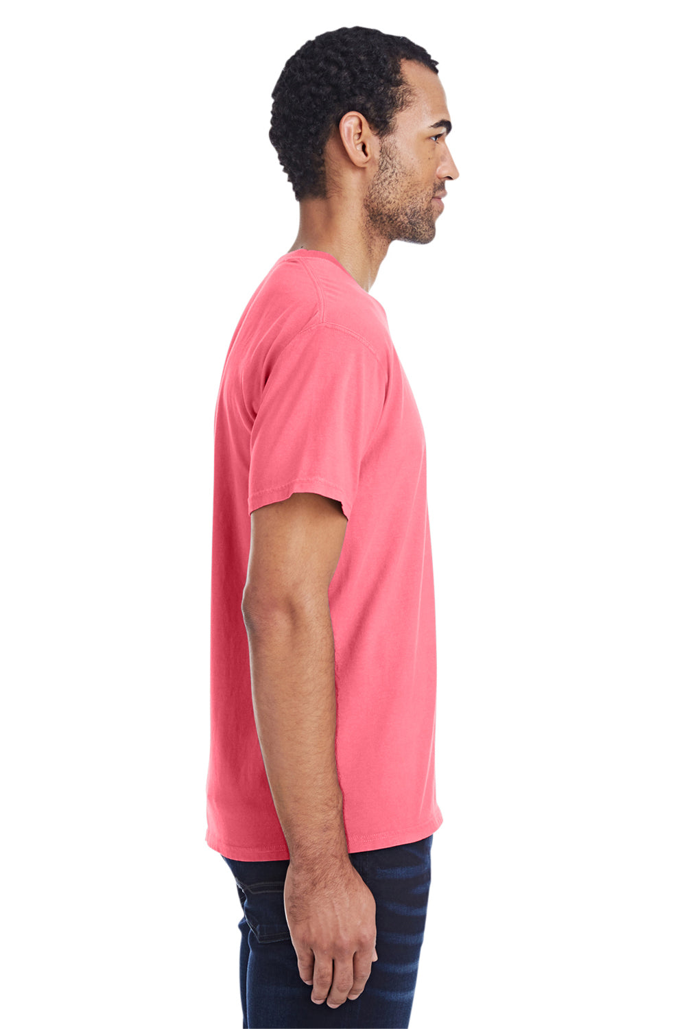 ComfortWash By Hanes GDH150 Mens Short Sleeve Crewneck T-Shirt w/ Pocket Coral Pink Side
