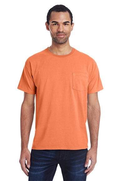 ComfortWash by Hanes GDH150 Short Sleeve Crewneck T-Shirt w/ Pocket Horizon Orange Front