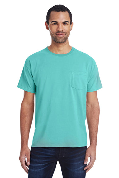 ComfortWash By Hanes GDH150 Mens Short Sleeve Crewneck T-Shirt w/ Pocket Mint Green Front