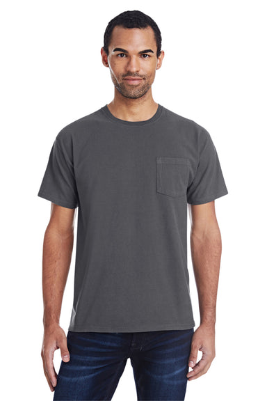 ComfortWash By Hanes GDH150 Mens Short Sleeve Crewneck T-Shirt w/ Pocket Railroad Grey Front