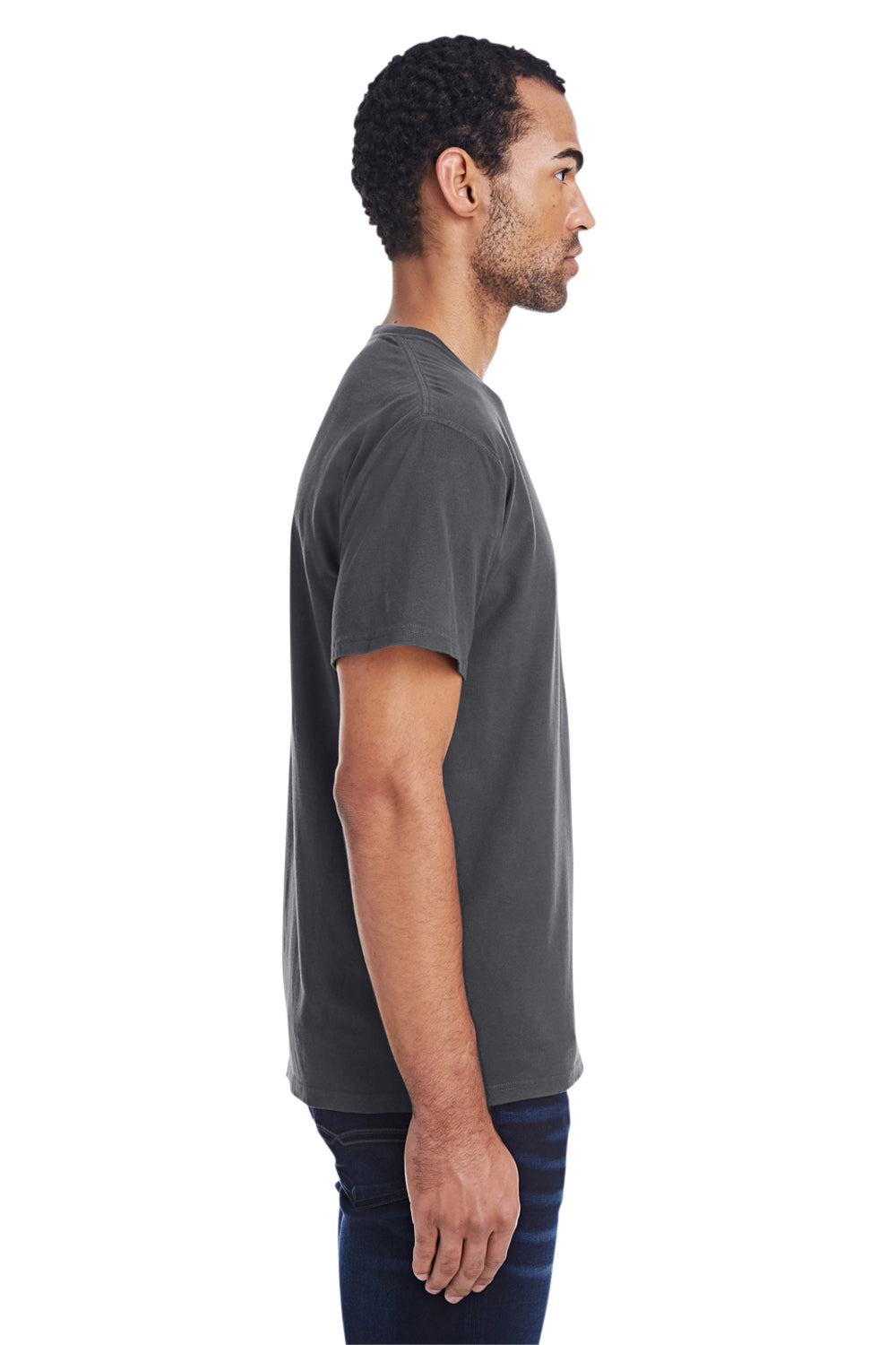 ComfortWash By Hanes GDH150 Mens Short Sleeve Crewneck T-Shirt w/ Pocket Railroad Grey Side